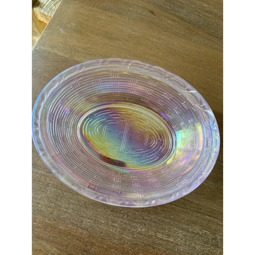 Vintage Fenton Pink Iridescent Carnival Glass Rooster Dish 8.5